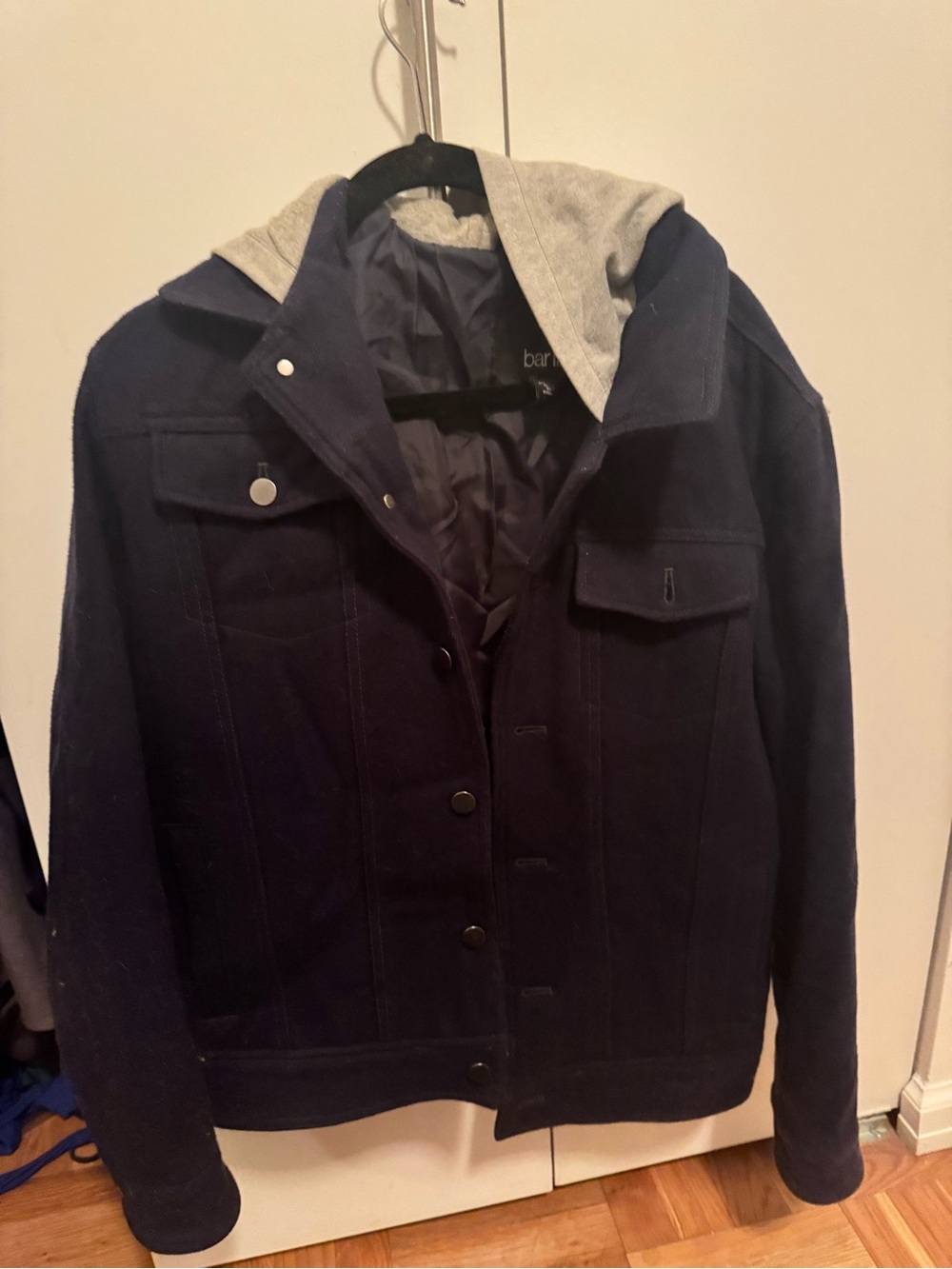 Bar III Navy Shirt Jacket with Grey Hooded Liner